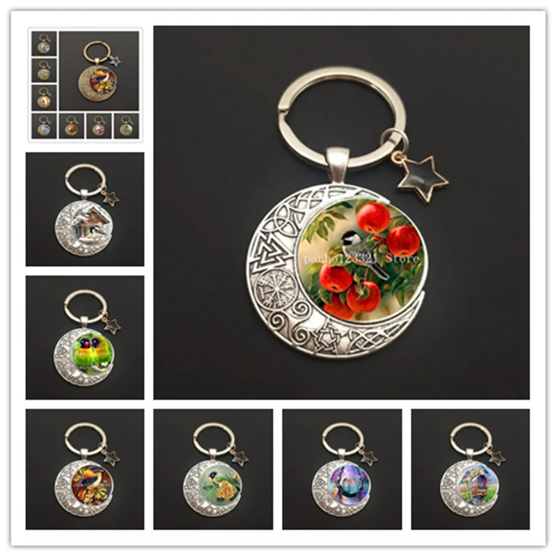 

Vintage flower and bird keychain antique flower and bird art keychain bag chain fashion flower and bird keychain