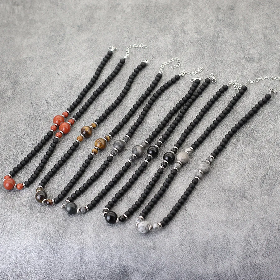 Fashion Men Necklace Natural Stone 19 Inches Short Choker Collar Perfect Gifts For Him Lucky Amulet Colar Casual Accessories
