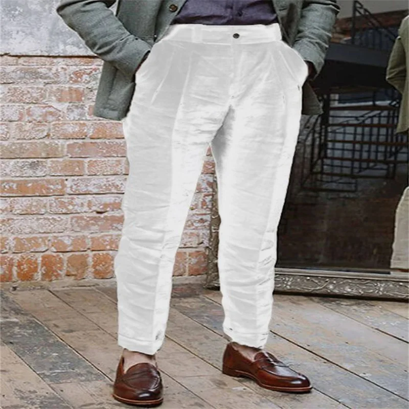 Vintage Men Cotton Linen Pants Breathable Comfort Soft Straight Trousers Summer Thin Casual Loose Fat Pants Oversized US Size - Image 2