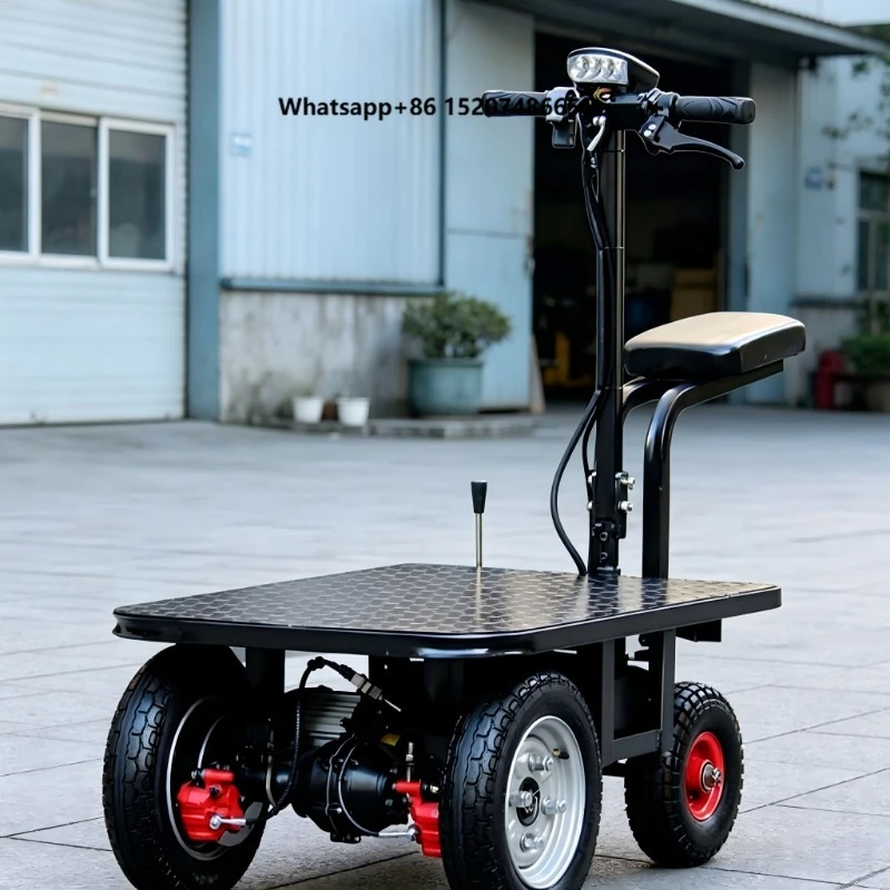 Hot Sell 750kg Loading Capacity Heavy Duty Four-Wheel Electric Steel Platform Trolley Cart 800W 50km Range OEM Industrial