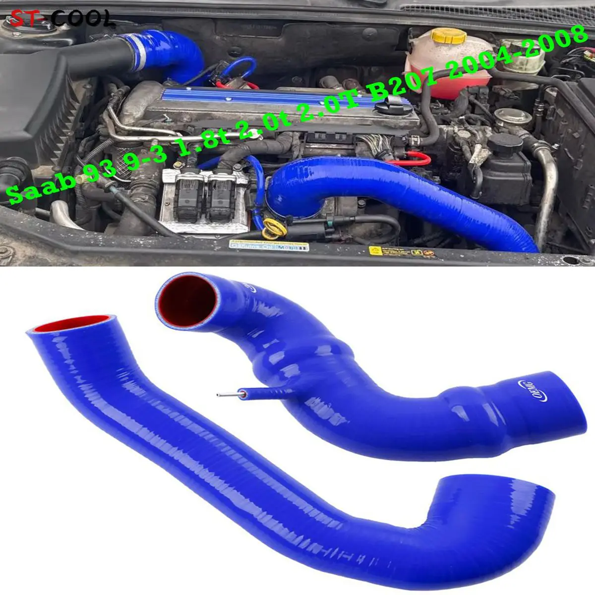 For Saab 93 9-3 1.8t 2.0t 2.0T B207 2004-2008 2005 2006 2007 Intake & Throttle Body Silicone Air Cleaner Filter Hoses Kit 2Pcs