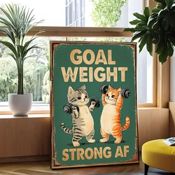 Vintage Gym Cats Goal Weight Posters Canvas Painting Workout Inspiration Fitness Humor Wall Art Pictures for Living Room Decor