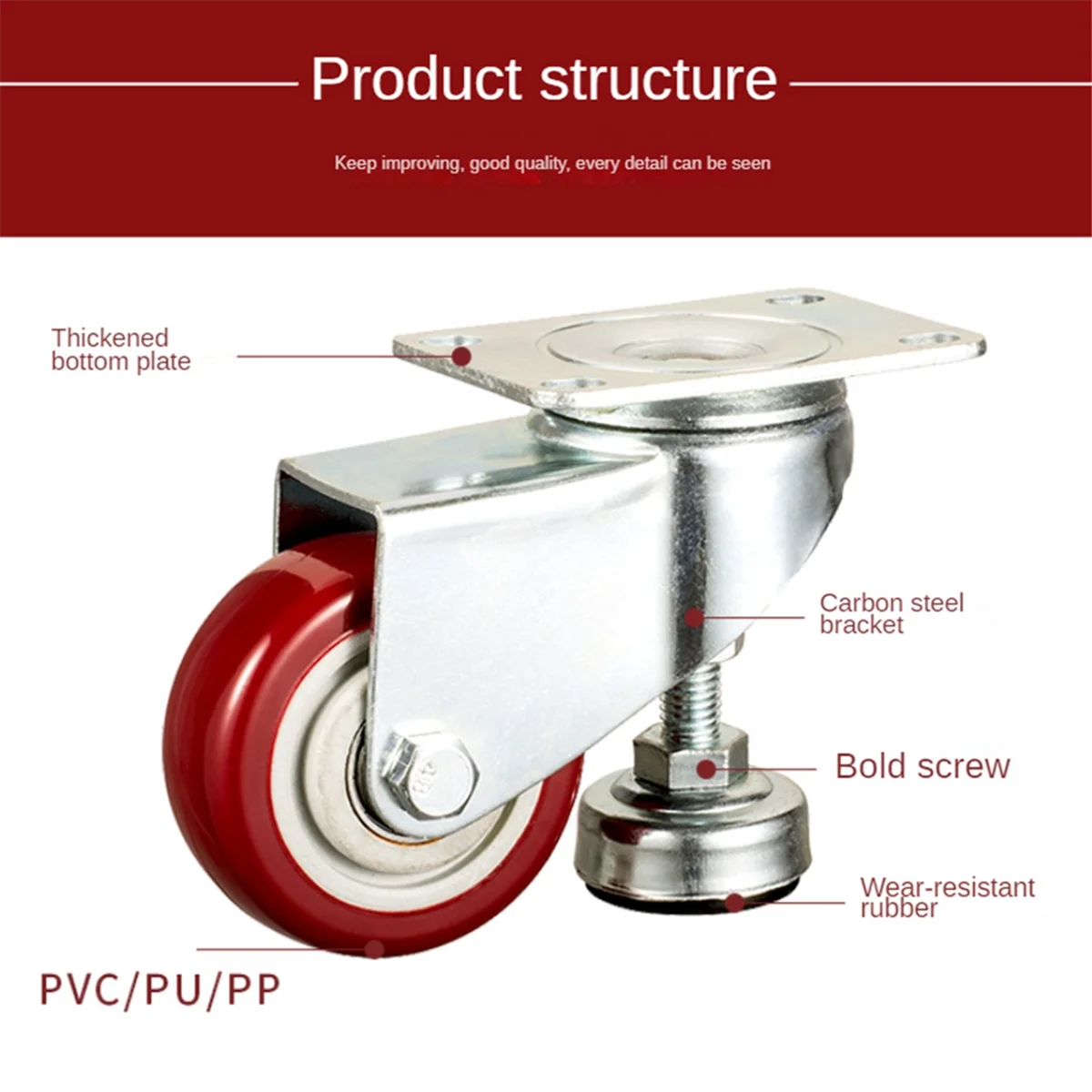 Rodízio de placa de nivelamento de 2 polegadas Y31A com rodízios resistentes com almofada de pé de nivelamento antivibração ajustável