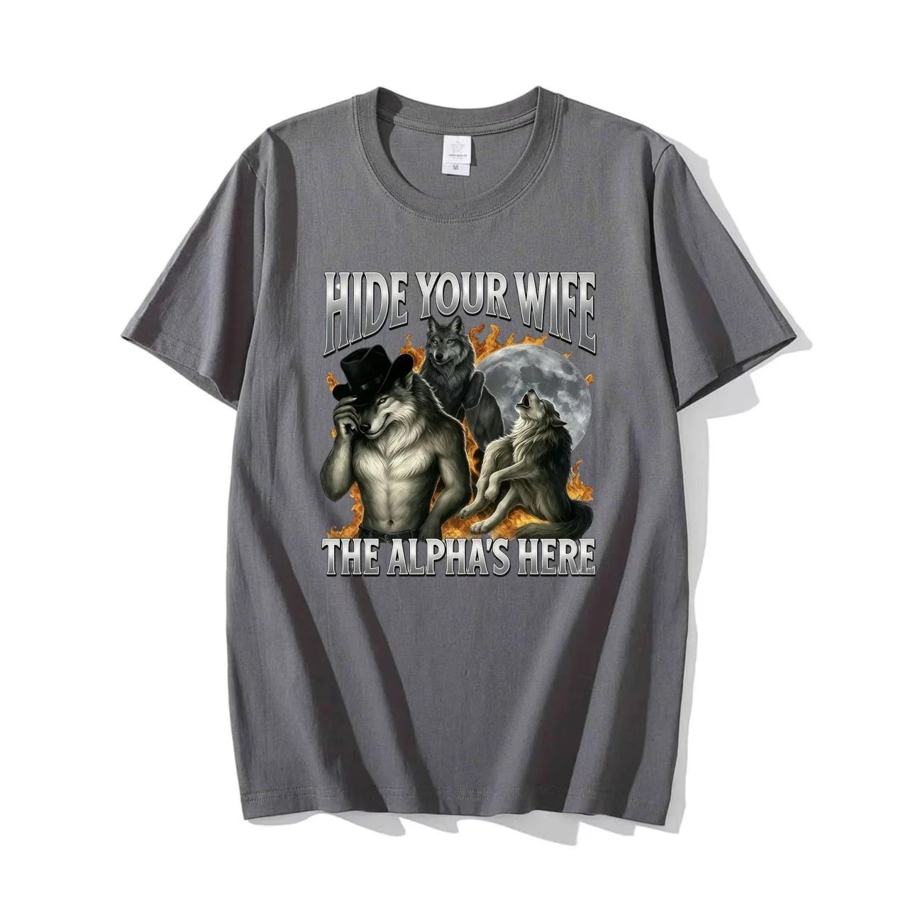 26 Fashion Hip Hop Casual Cotton Short Sleeve Hide Your Wife The Alpha Is Here Funny Werewolf Meme Graphic Print T-shirts Unisex