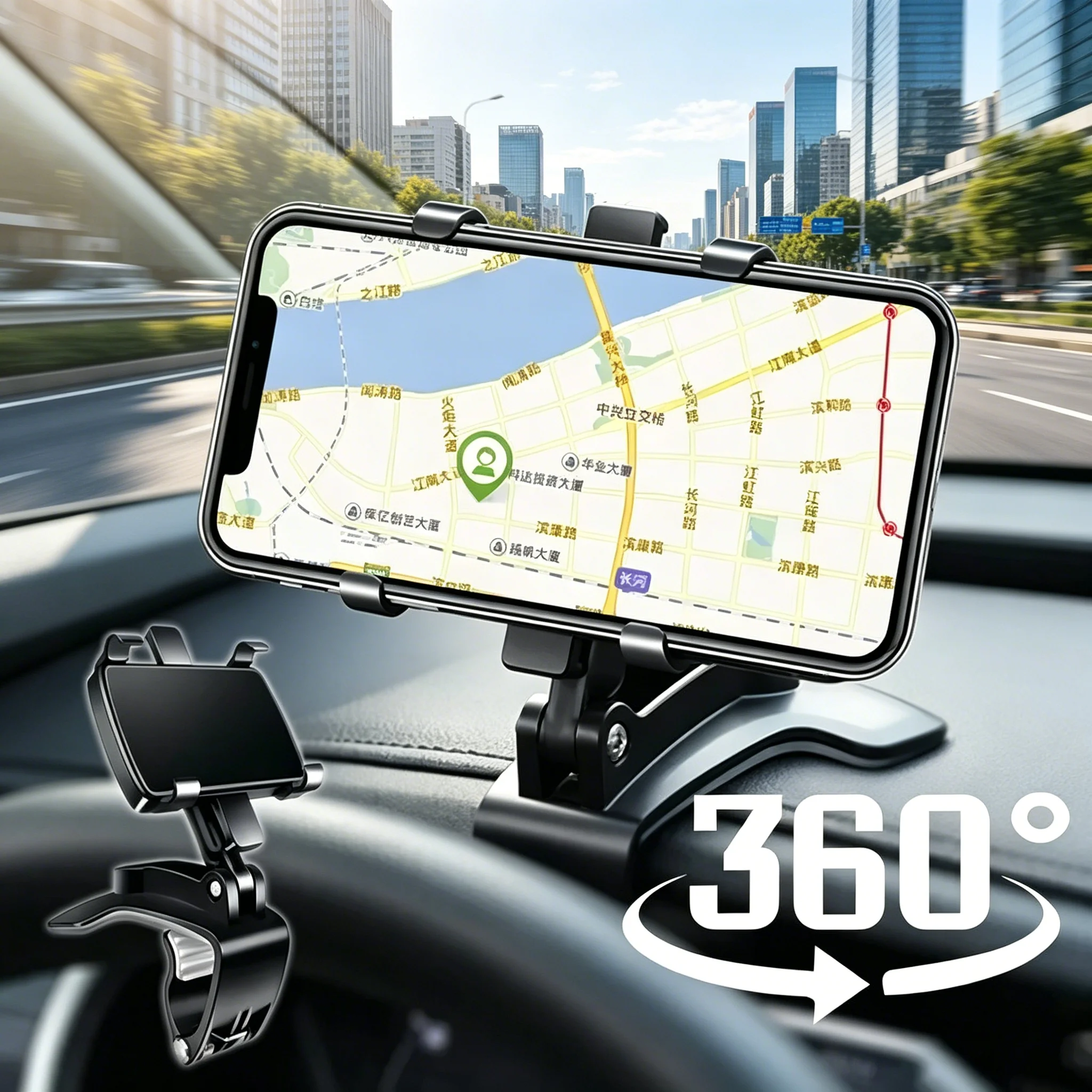 Universal 360° Rotatable Easy Clip Dashboard Car Phone Holder Stable Auto GPS Navigation Mount Stand For Cell Phones Smartphones
