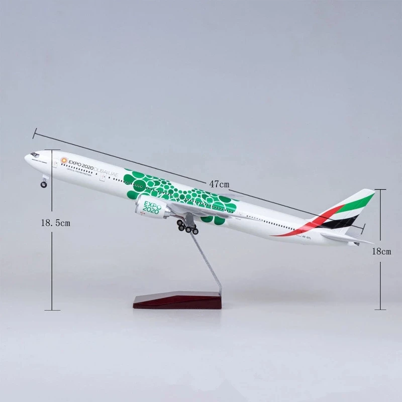 1:157 Scale 47cm Aircraft B777 2020 Emirates Expo Model Adults Fun With Light and Wheel Diecast Resin Airplane Collection Gifts