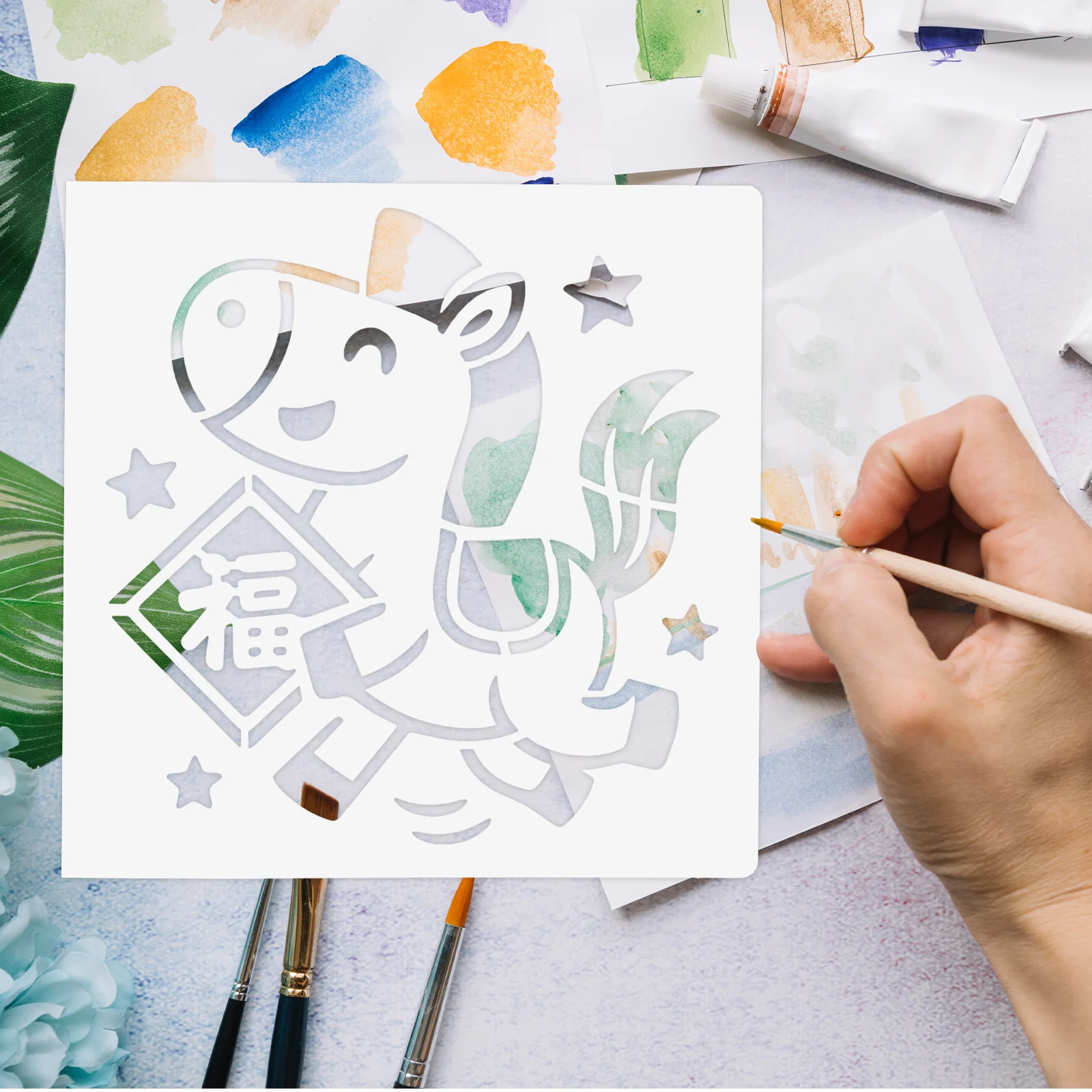 مجموعة قوالب استنسل مرسومة يدويًا بألوان مائية أدوات فنية إبداعية لطلاء جدران DIY لتزيين المنزل يدويًا