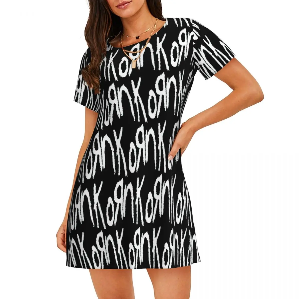 Custom Music Rock Korn Band Short Sleeves Nightdress For Sleeping Sleepshirts Women Short Sleeve Nightgowns Soft Pajama Dress