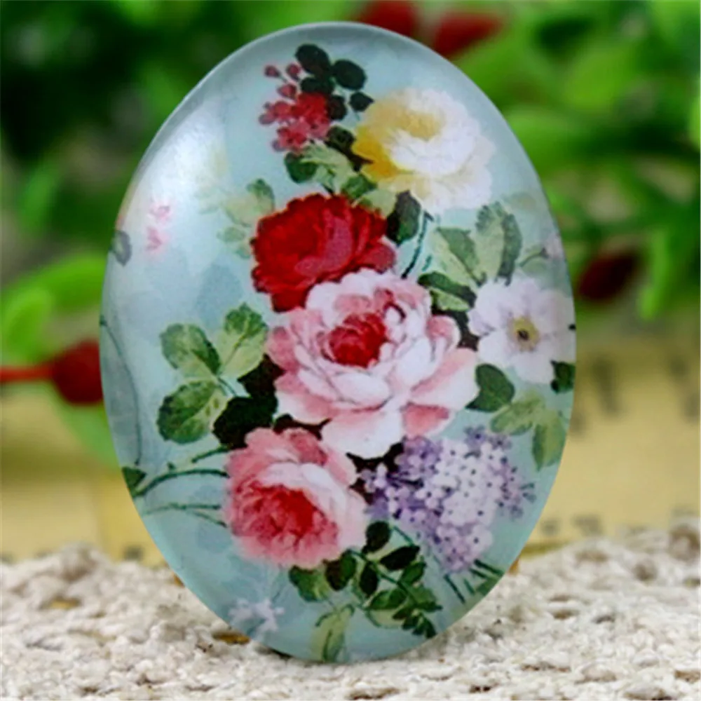 New Fashion 2pcs 30x40mm Handmade Photo Glass Cabochons (Fashion Flowers)