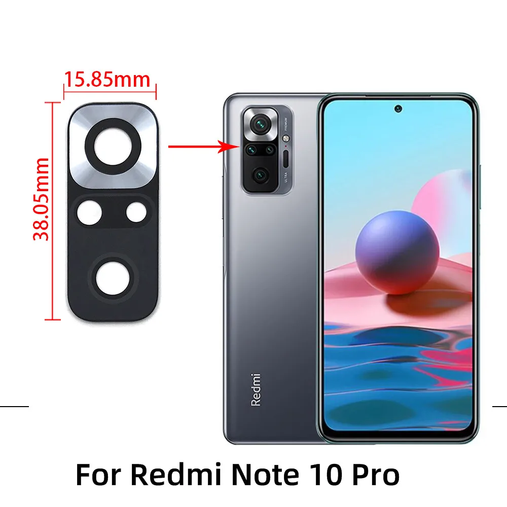 Rückfahr kamera Glas linse für Xiaomi Redmi Note 10, 10s, 10 Pro , 10 Pro Max,10t, 10 5g Haupt kamera Glas abdeckung mit Aufkleber