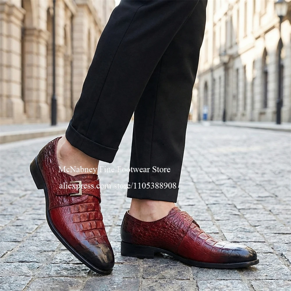 

Gradient Leather Monk Strap Shoes Loafers Crocodile Print Men Dress Shoes for Formal Business Wedding Plus Size Custom Color