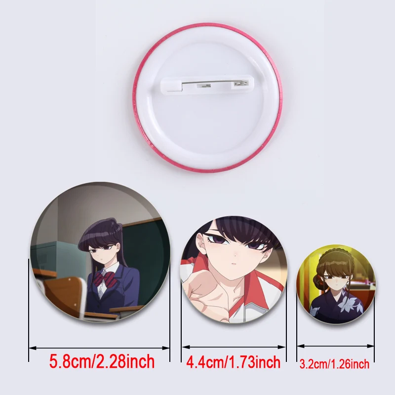 Komi Can T Communicate Round Pin Cute Cartoon Snap-in Brooches for Backpack Cothes Accessories Anime Collection Badge Decoration