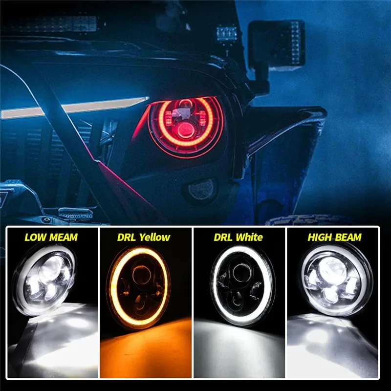 7 Inch LED Headlight 6000K 60W For Jeep Wrangler JK TJ Headlights Angel Eye DRL Amber Turn Signal Wrangler Headlight