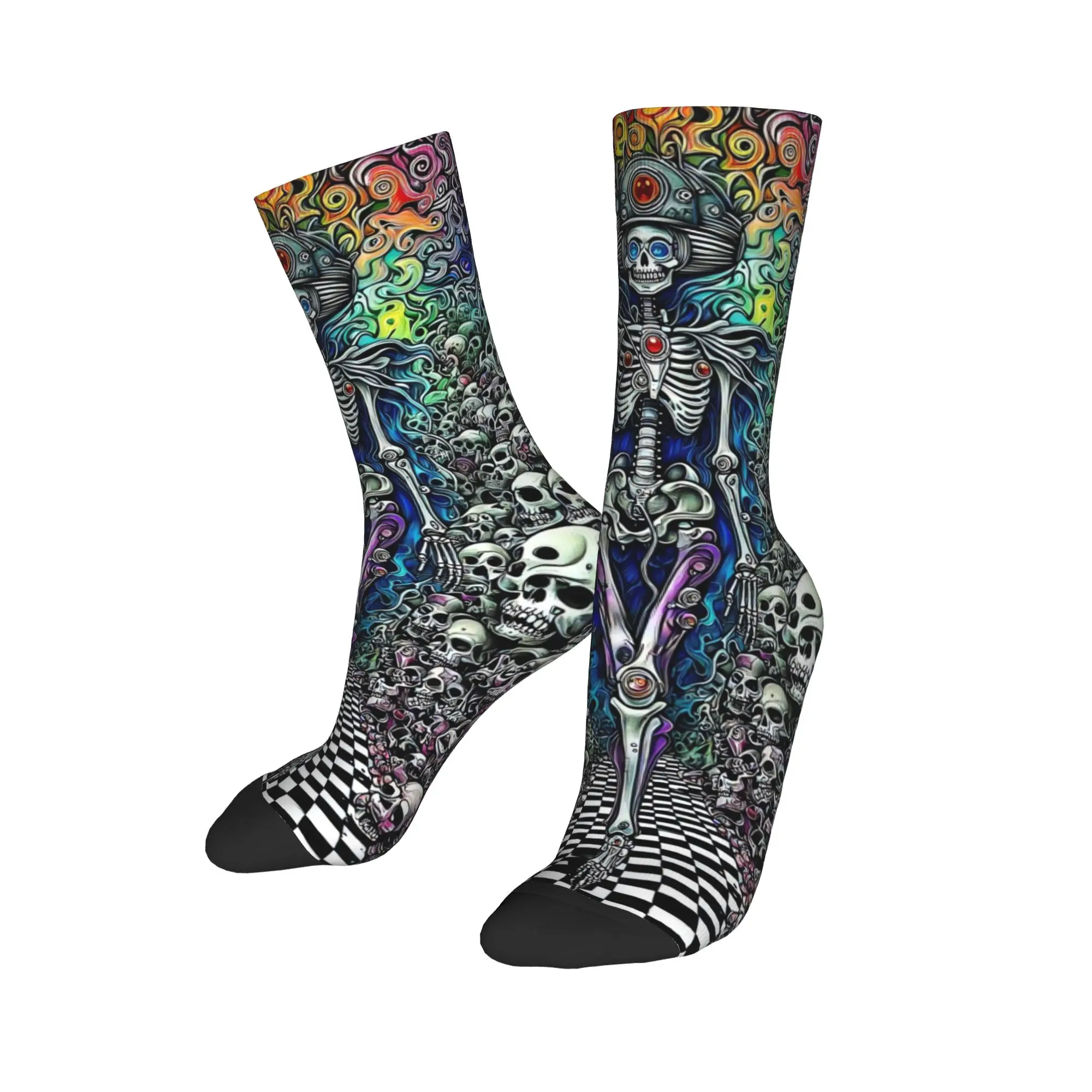 Trippy Skeleton Collage Socks Autumn  Stockings Kawaii Men Breathable Socks Graphic Skateboard Non Skid Socks