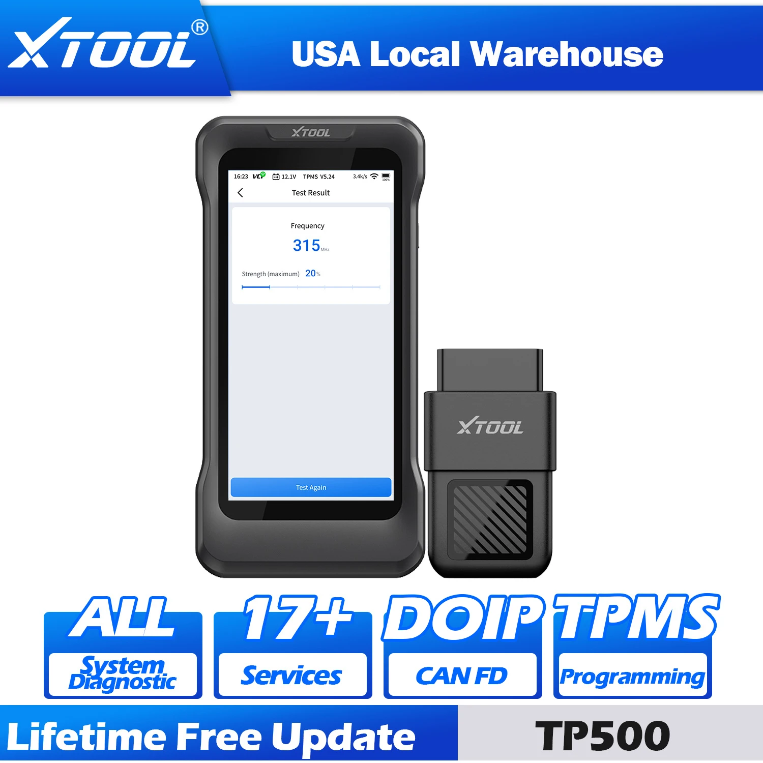 

XTOOL TP500: Инструмент для программирования TPMS-датчиков, совместимый с TS100PRO, для датчиков давления в шинах 315/433 МГц, программирование всех систем, автомобильный инструмент