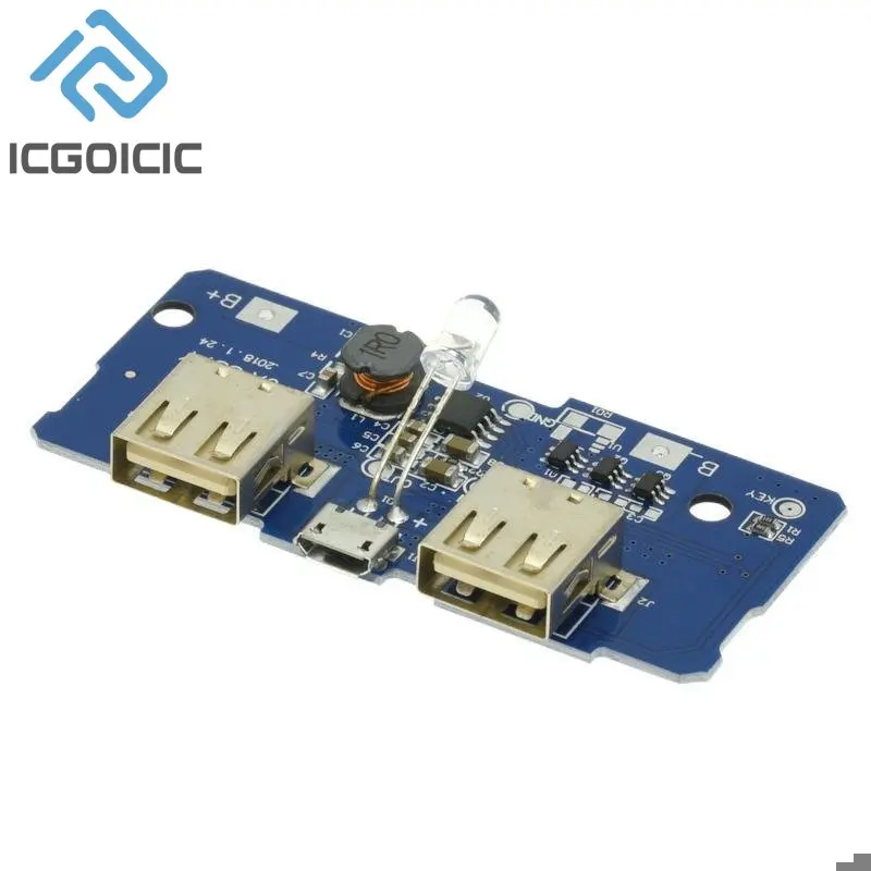 18650 Double Micro USB Power Bank PCB 3.7V à 5V 2A Boost Chargeur Module avec LED, pour DIY Chargeur Mobile, 1-2S Li-ion Batterie
