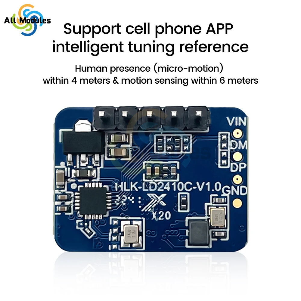 HLK-LD2410C DC5V 24G human presence sensor supports 24GHz ~ 24.25GHz Bluetooth function app radar sensing module