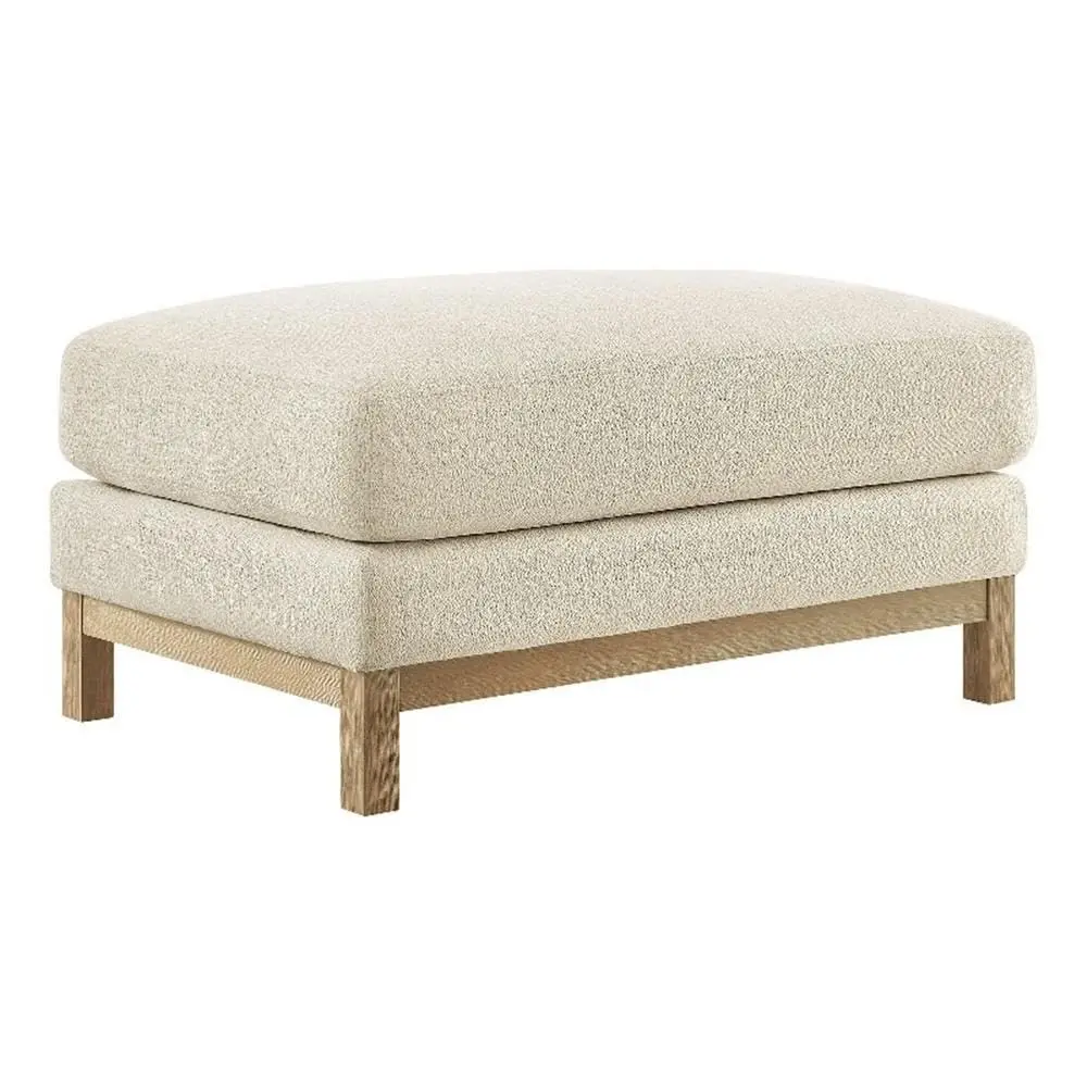 Upholstered Rectangular Fabric Ottoman Footstool for Living Room & Bedroom Lounge Seating, Ivory, Customized
