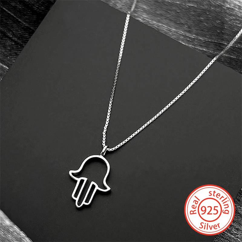 

Роскошное ожерелье из стерлингового серебра 925 пробы с полой рукой Хамса и фианитом для женщин, простая рука Фатимы, исламская цепочка на ключицы, ювелирные изделия