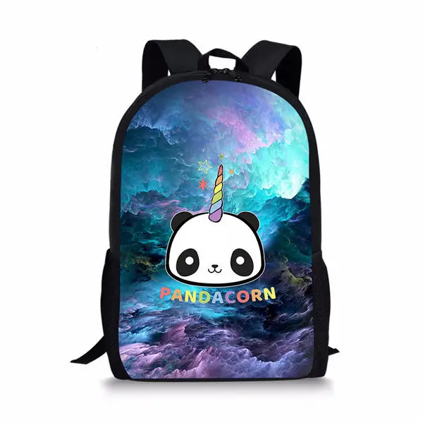 Tas sekolah anak laki-laki perempuan, ransel penyimpanan kasual remaja, tas buku pelajar motif pola Unicorn, Panda berbintang