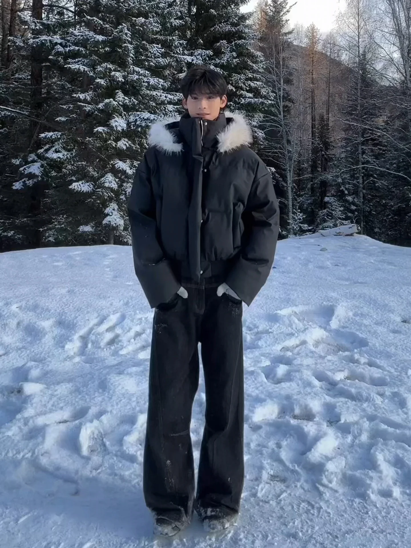 

Thiened Winter Jaet Men's Sle Removable Cap Stand Collar PU Leather down Cotton Coat Warmth And Sle Quilted Coat