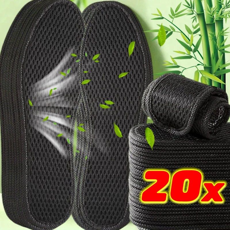 

20pcs Bamboo Black Insole Deodorant Insoles Absorb-Sweat Shoe Pads Sport Insert Antibacterial Cushion for Men Women Shoe Insoles