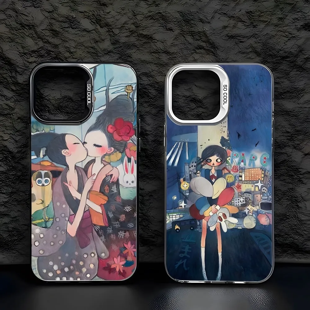 Aya Takano Phone Case Trendy Brand Colored Silver Trendy Phone Case For IPhone 15 14 13 12 Pro Max 11 2023 Fashion Couple