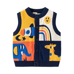 Jumping Meters 3-7T Autumn Spring Boys Girls Sweaters Village Open Stitch Kids Clothing Sleeveless Buttons Baby Costume
