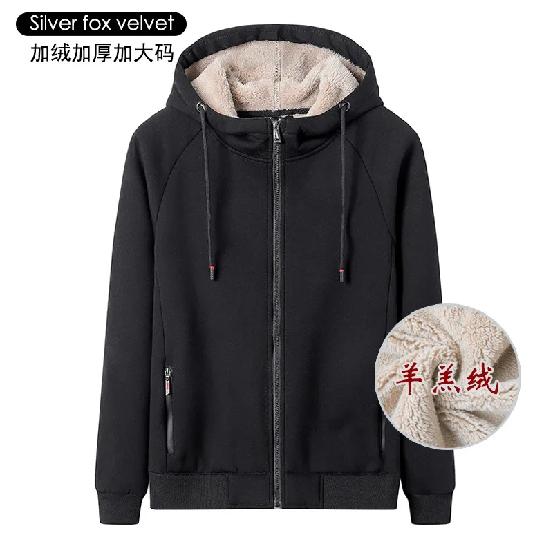 冬の新作ラムフリーススポーツフーディー メンズ クロスボーダー フリース裏地 厚手 ジップアップ フード付き 暖かいコート オーバーサイズ ジップアップフーディー