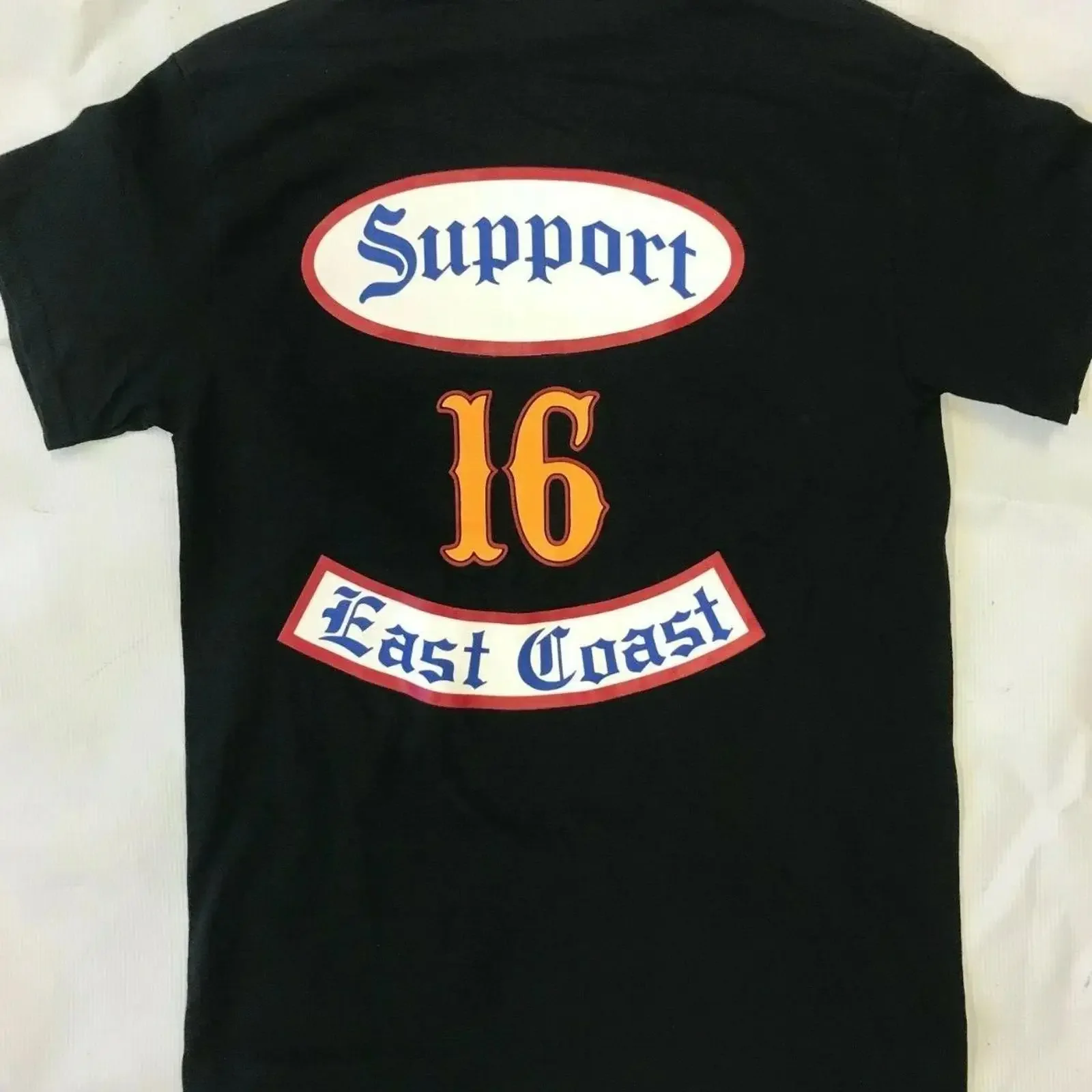 Футболка SUPPORT 16 PAGAN'S MC MOTORCYCLE CLUB EAST COAST ROCKER, размер 2XL, винтажная, с эффектом потертости, для повседневной носки, универсальная.
