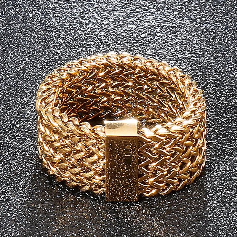 Fongten Men Ring Stainless Steel Mesh Chain Charm Rings For Men Hip Hop Finger Multiple Color Jewelry