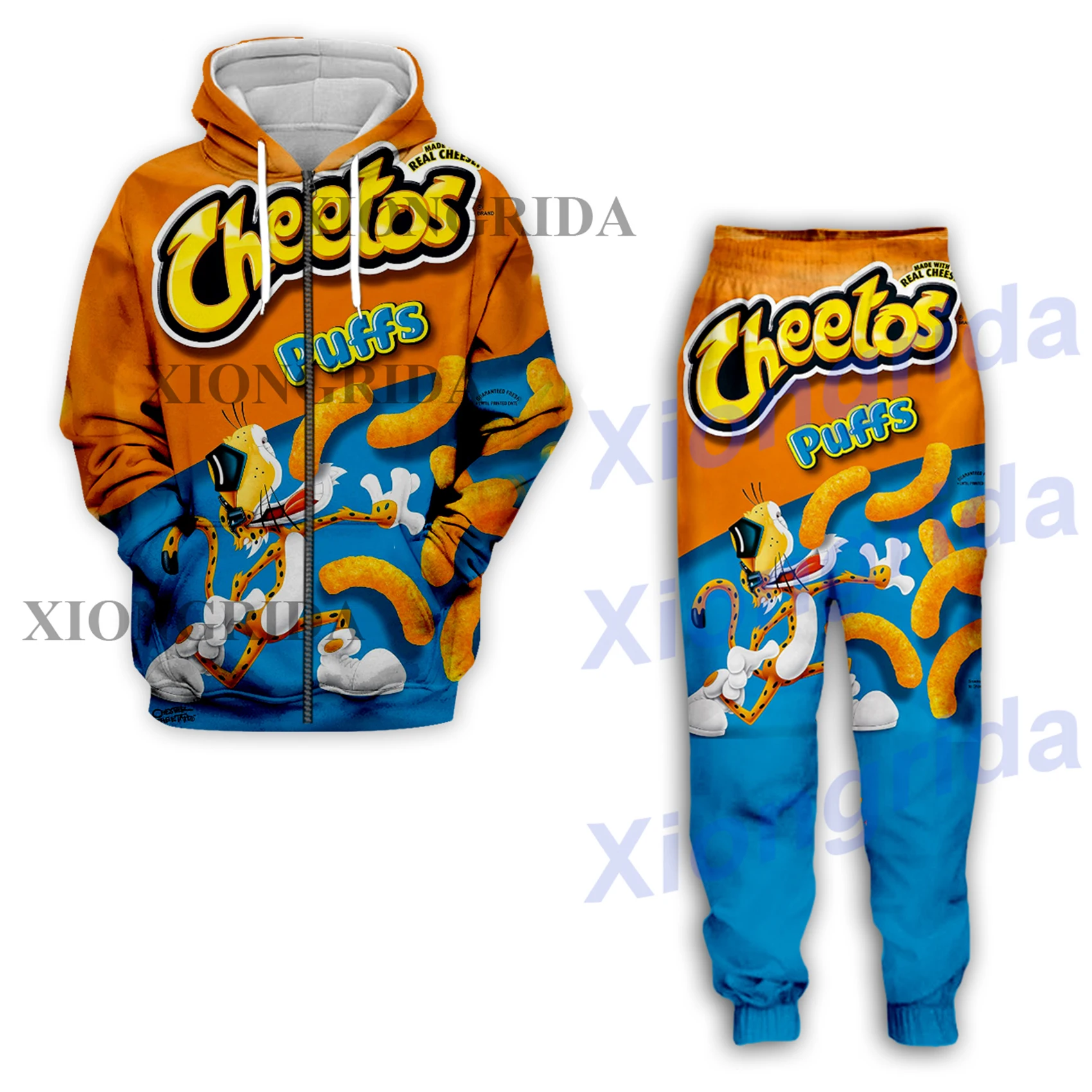 Novelty Cheetos Food Puffs Clothes Set 3D Printed Sweatpants Pants Shorts Hoodies Shirts T shirts Sweatshirts Men Tracksuits New