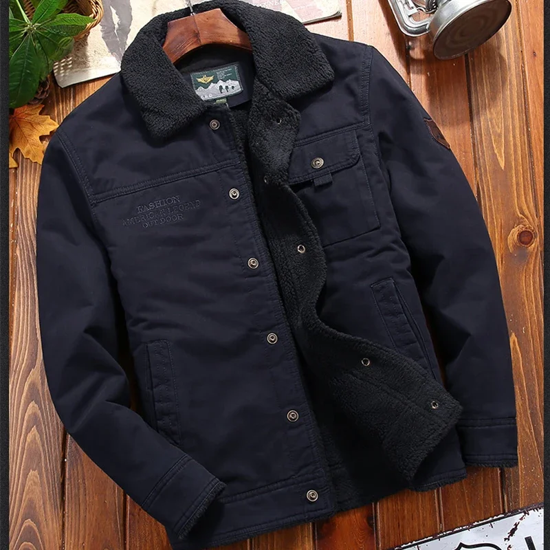 Parkas gruesas y cálidas para hombre, chaquetas Retro para hombre, abrigos con cuello de piel, ropa de abrigo, chaqueta de trabajo de lana, cortavientos para hombre, Invierno