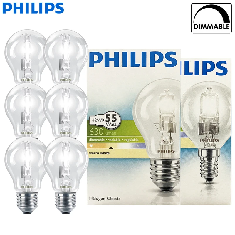 

Philips Classic 42 Вт (55 Вт) E27 E14 Винтовая галогенная лампа Эдисона с регулируемой яркостью Традиционная стандартная лампа 2800 К Теплый белый свет Оригинал