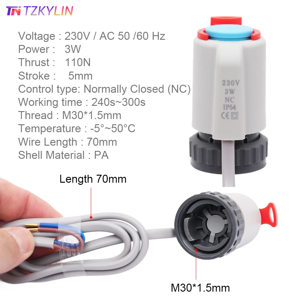 1/5/10 Pieces 230V Normally Closed NC M30*1.5mm Electric Thermal Actuator for Manifold