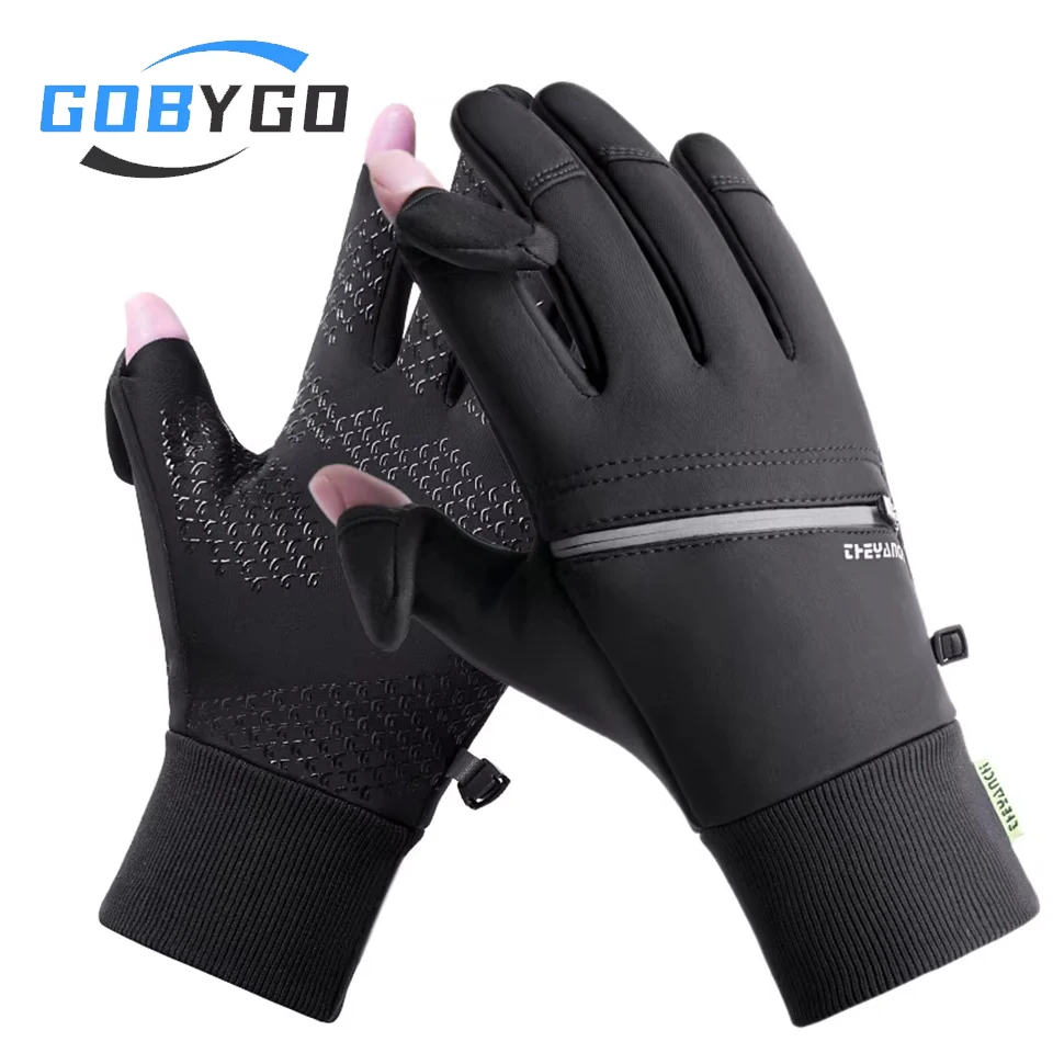 GOBYGO 1Pair Warm Cycling Gloves With Pocket Bicycle Motorcycle Riding Waterproof Non-slip  Full Finger Sports Gloves Unisex