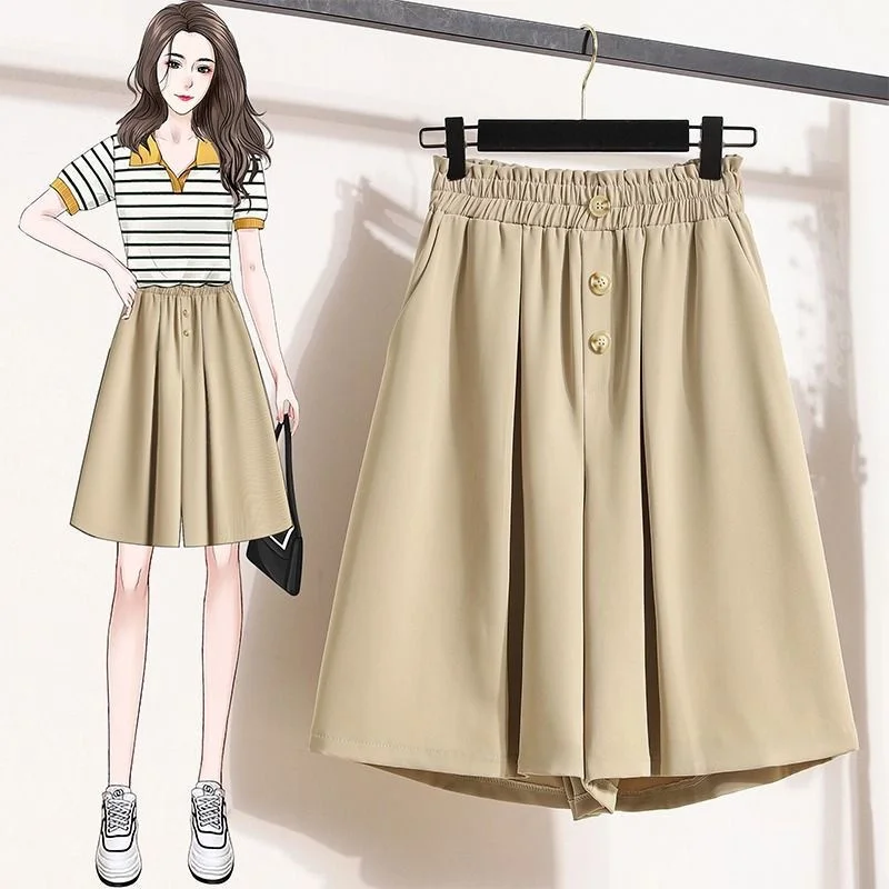 High Waist Wide Leg Pants Skirt Women's Casual Ice Silk mid Rise Trousers A-Line Skirt Comfortable Breathable Summer New Arrival