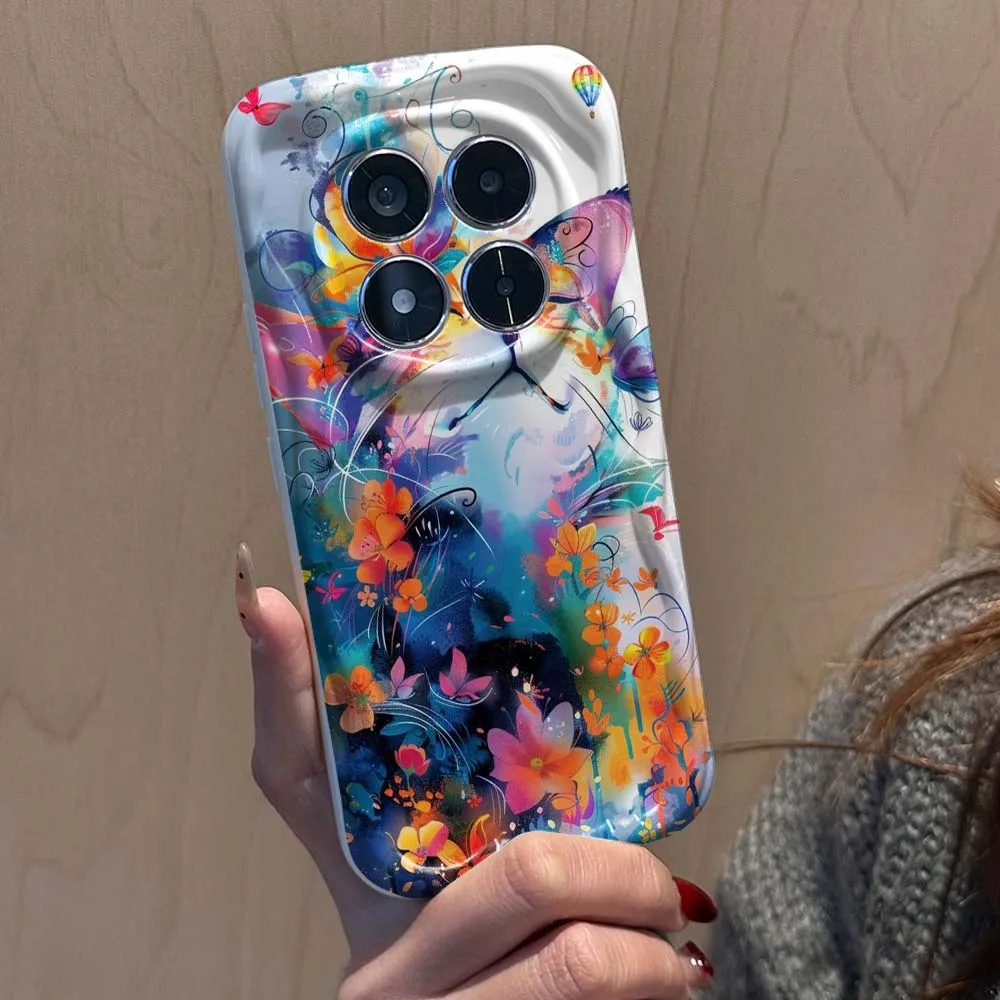 

Cat Chic Creative Pattern For Xiaomi Redmi K50i K70 K50 K40S K40 K30 A4 A3x A2 14C 13C Pro 5G Wave Oil White Soft Phone Case
