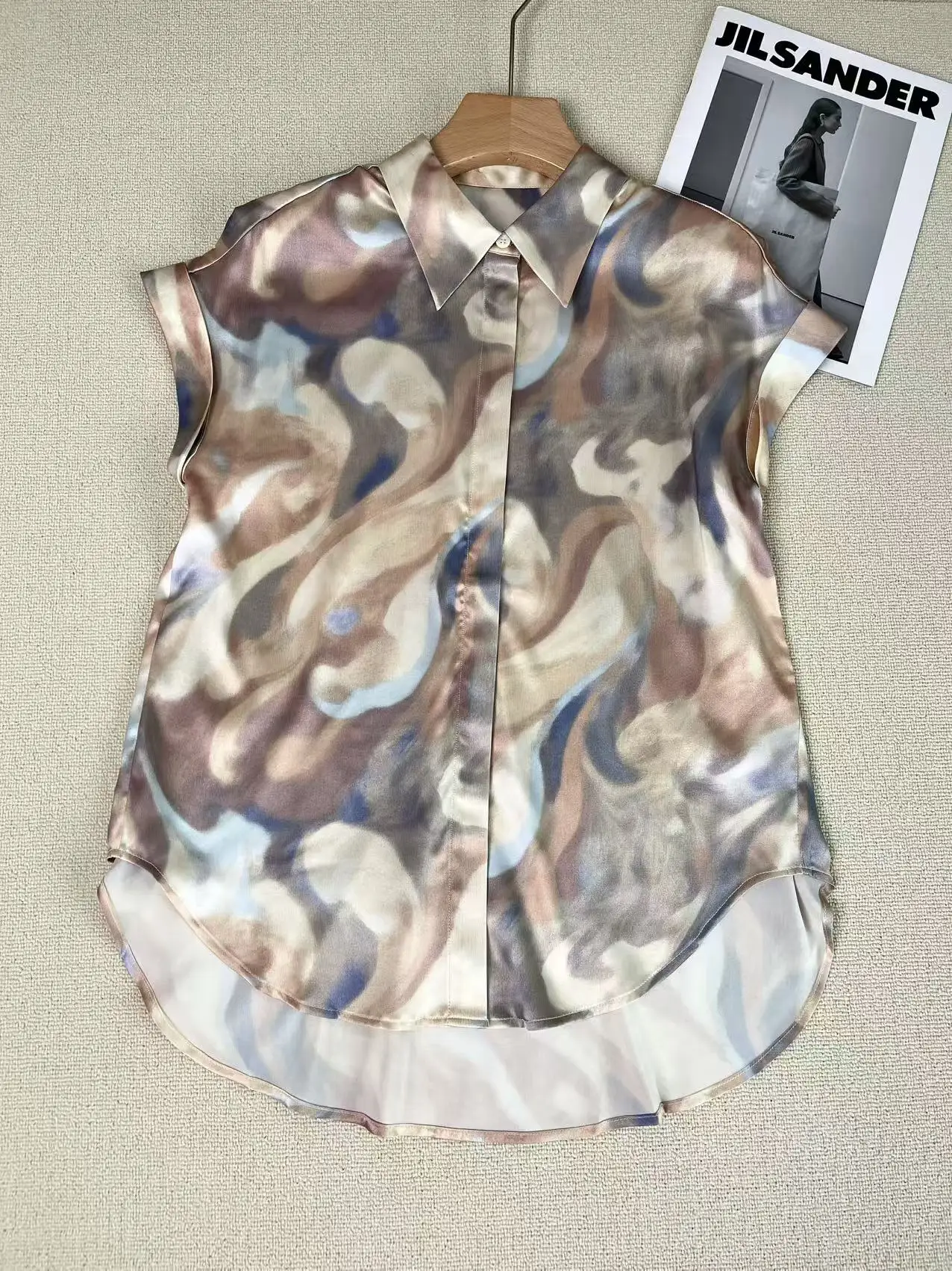Women's 2026 New High end Printed Silk Retro Collar Shirt