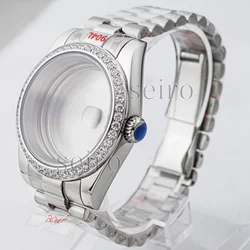 36mm/39mm Silver Diamond Watch Case President Strap Sapphire Glass 100M Waterproof for Datejust NH35 NH36 Movement MOD Parts