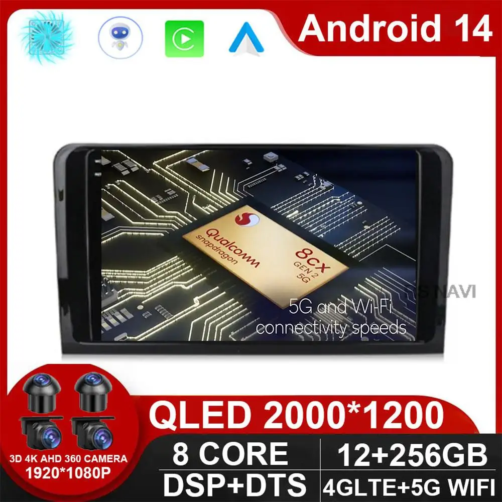 Car Stereo 2 DIN Android 14 CarRadio For Mercedes Benz ML GL W164 ML350 ML500 GL320 X164 ML280 GL350 GL450 Auto Audio NO DVD