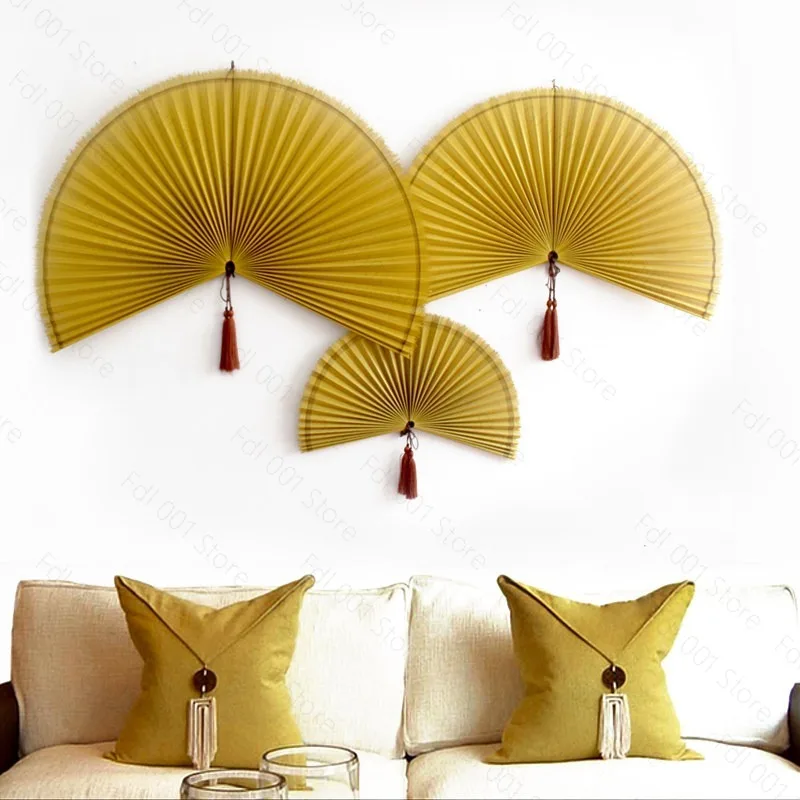 74cm  Handmade Rattan Folding Fan for Wall Decoration  Chinese Style Home Decor  1pc