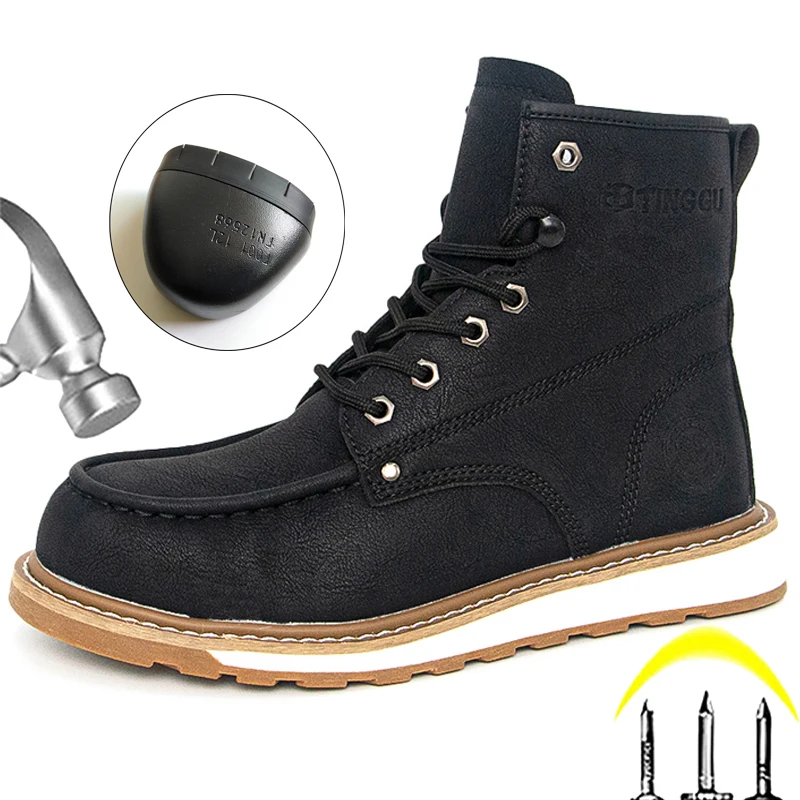 

Высокие рабочие защитные ботинки. Туфли со стальным носком. Водонепроницаемые кожаные ботинки. Неразрушимая обувь с защитой от проколов. Мужские защитные ботинки.