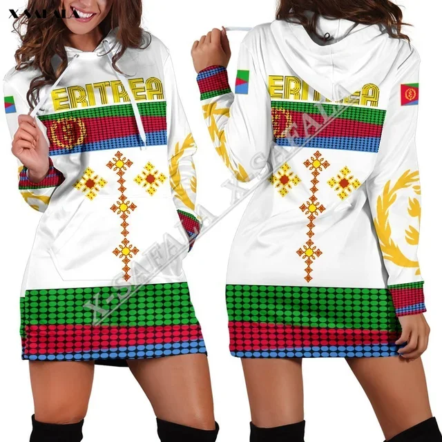 Eritrea Independent Martyrs Day Africa Culture Flag 3D Printed Slim Hoodies Dress Women Casual Wear Long Sleeve Hooded Pullover