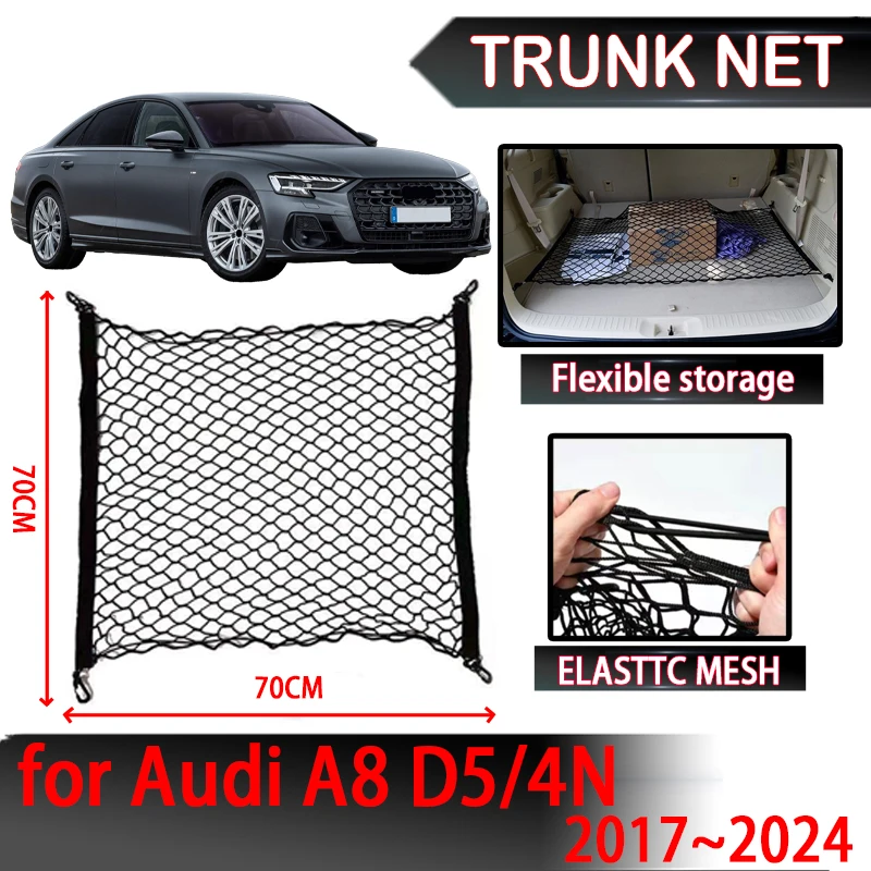 Car Rear Trunk Net for Audi A8 D5/4N MK4 2017~2024 Accessories Organizer Nylon Elastic String Interior Parts Luggage Net Holder