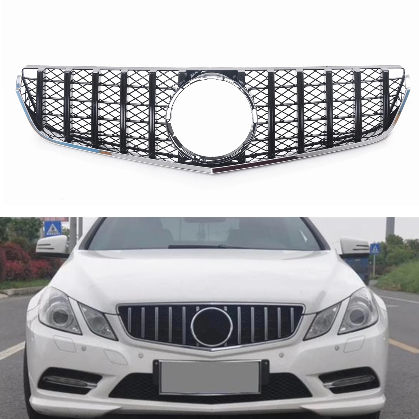 

Car Front Racing Grill Grille Upper Bumper Hood Mesh GT R Style For Mercedes Benz E Class Coupe W207 C207 AMG 2009-2013