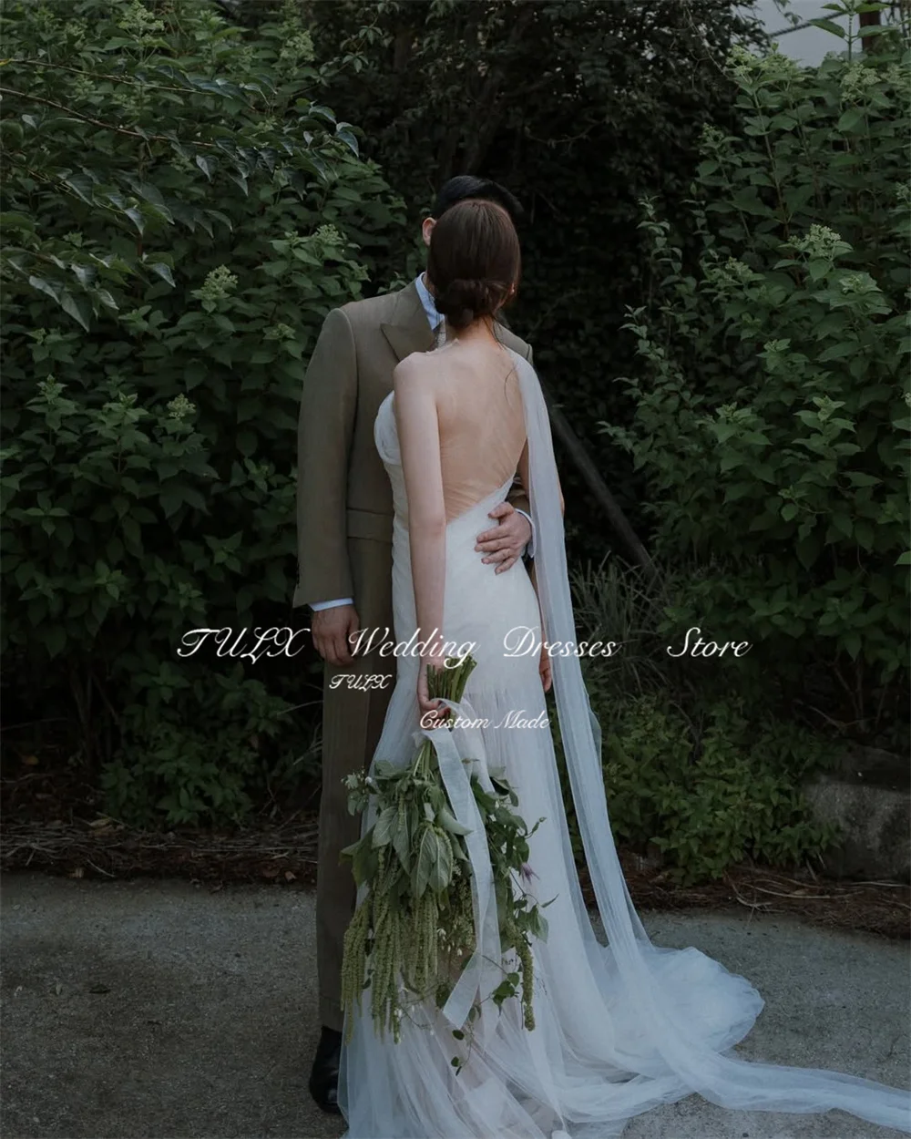 تولكس أنيقة الأورجانزا الزفاف صورة تبادل لاطلاق النار فستان قبالة الكتف كوريا زي العرائس حورية البحر طويل الاجتياح قطار مشد واستدريس مخصص