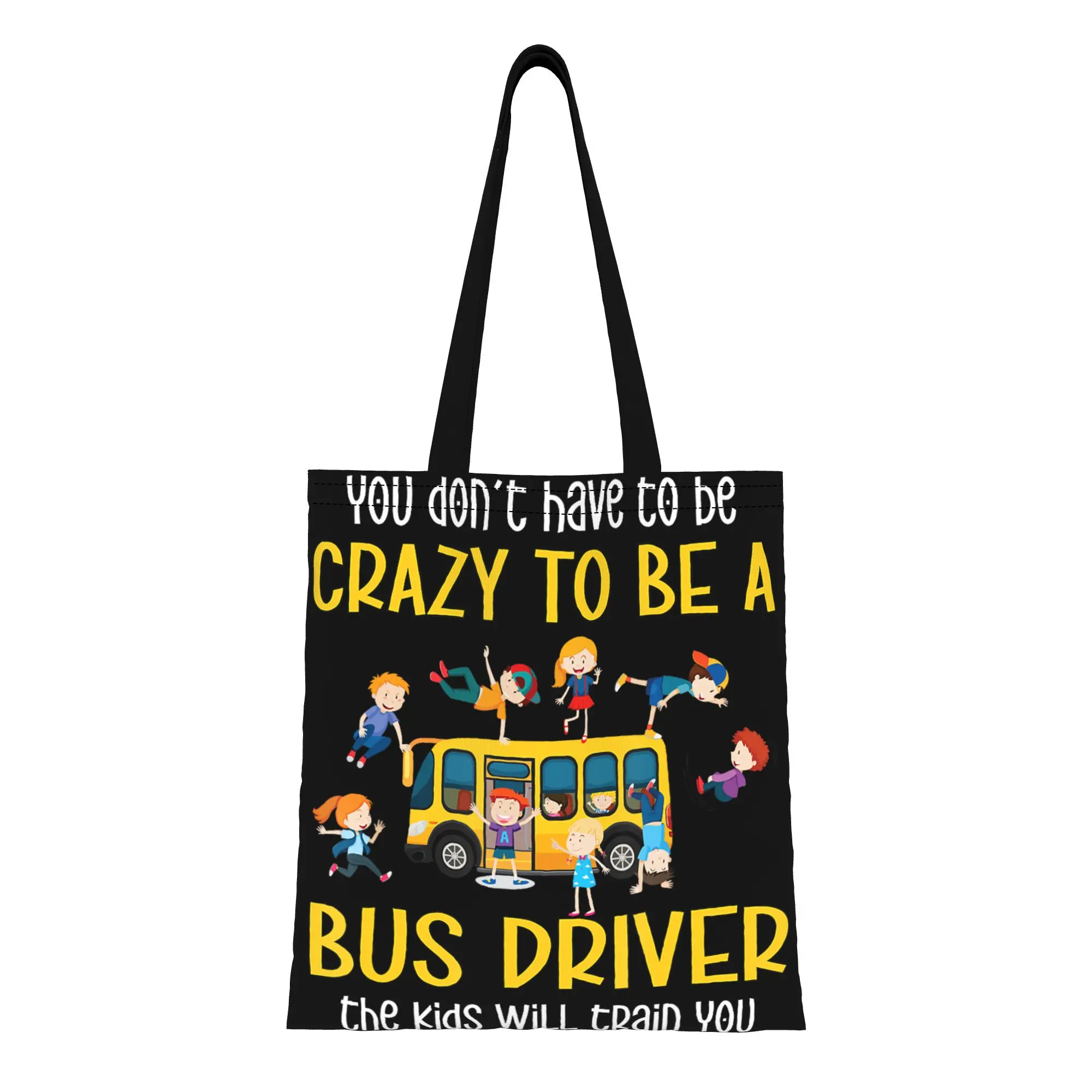

1PC Large Capacity Crazy Driver School Bus Driver Canvas Tote Bag Foldable Chic Pattern No Closed Design