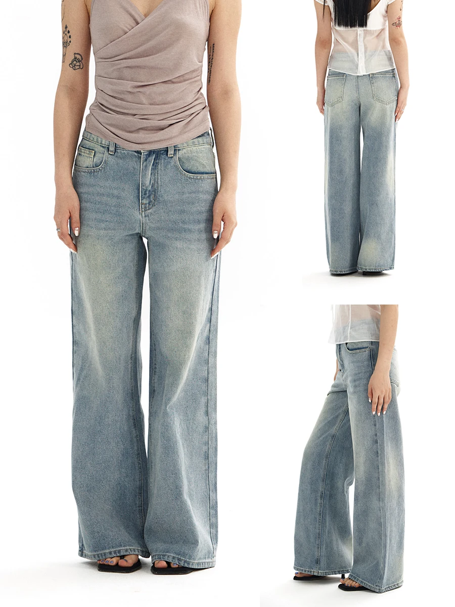 

Винтажные светло-голубые джинсы прямого кроя с высокой талией и широкими штанинами, длинные брюки от Frommtof Design Sensation, женские джинсы