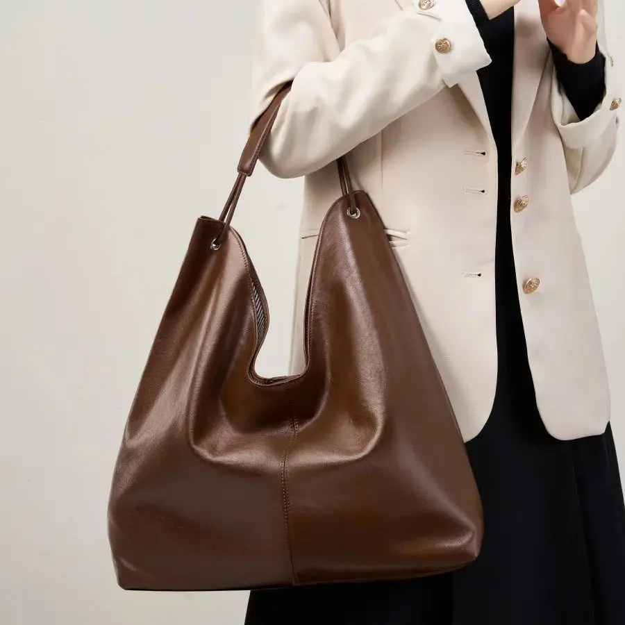 Leather Large Capacity Texture Tote Bag Hundred Shoulder Class Underarm Commuter Bag Large Capacity Soft